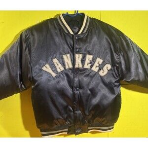 MLB New York NY Yankees Bomber Jacket Blue Satin Mighty Mac Sports S 8/10 Women?